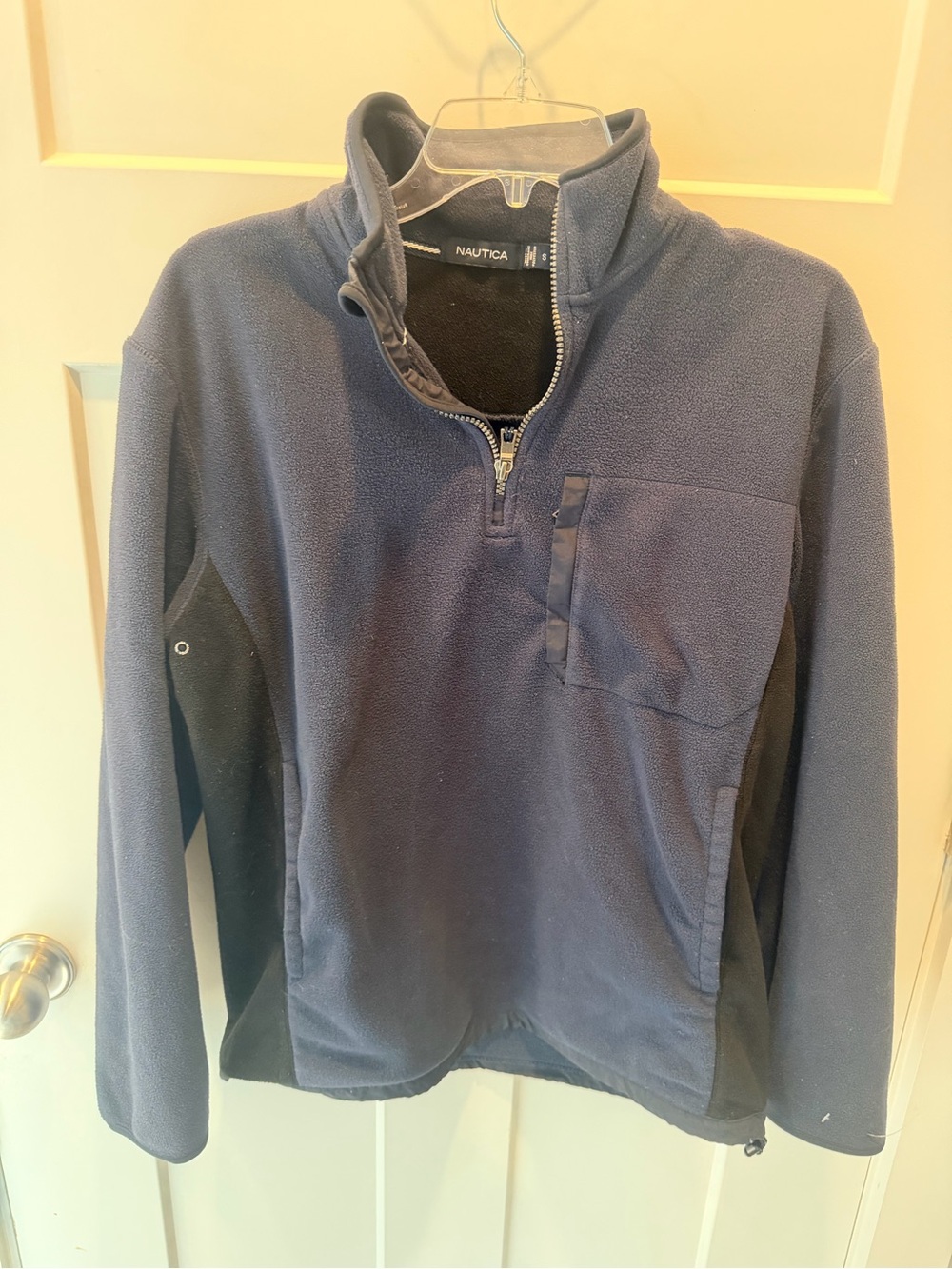 Nautica Mens Small Navy Fleece Quarter Zip Pullover Chest Pocket